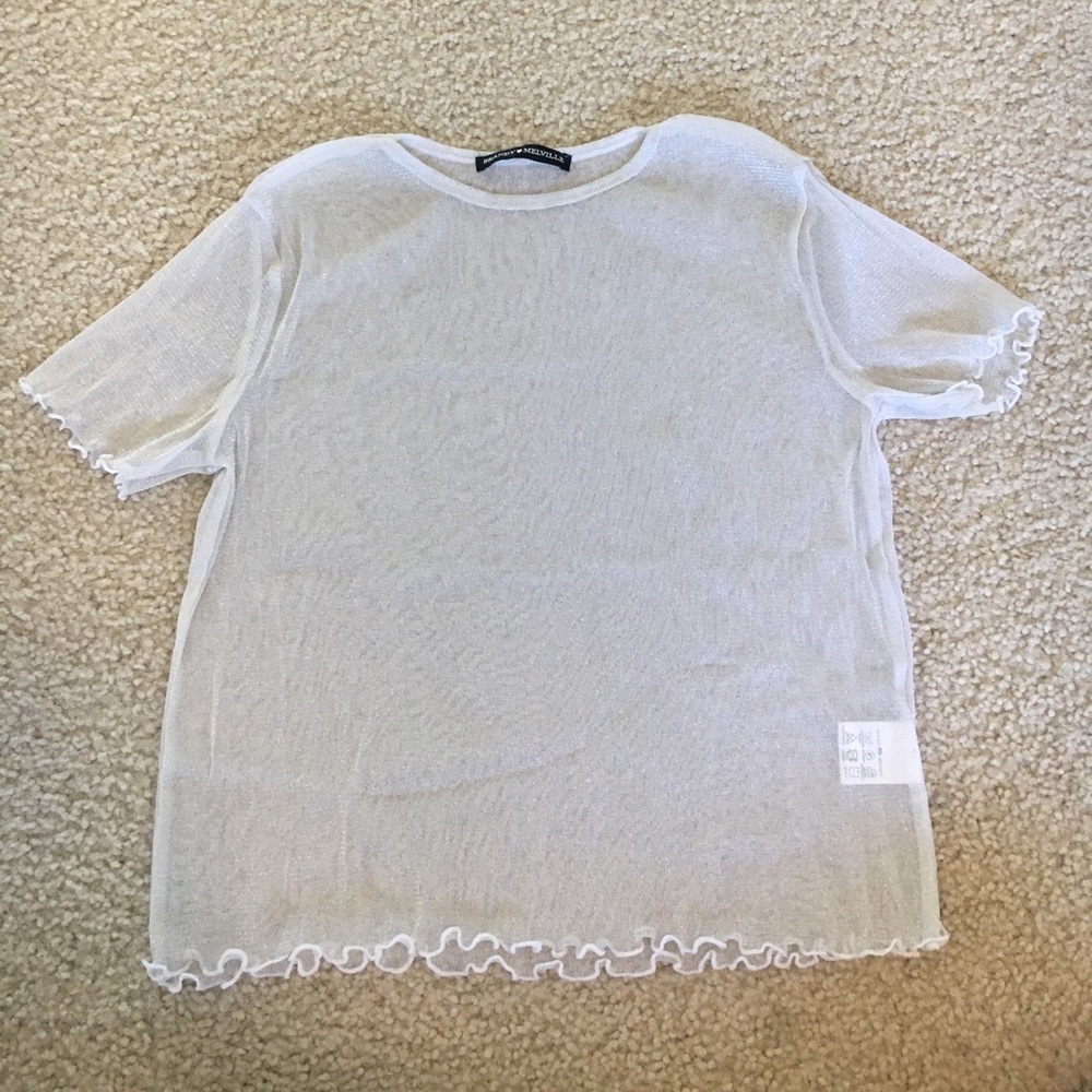 Brandy Melville sheer white sparkly top